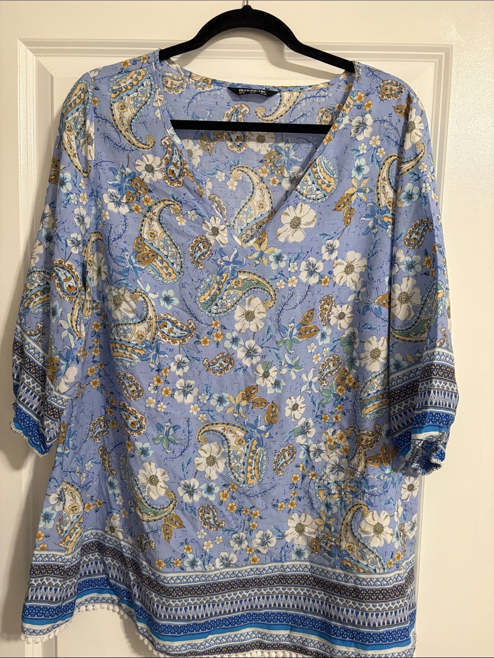 BloomChic Light Blue Paisley & Floral Tunic with Gold Accents